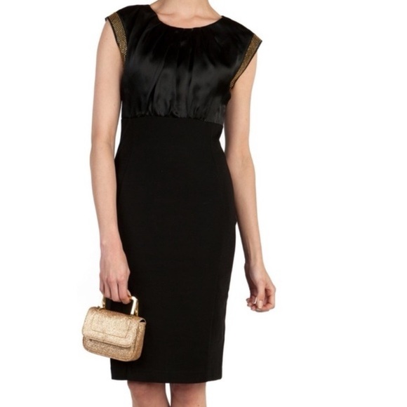 Ted Baker London Black Silk & Rhinestone Elate Midi Sheath Dress 3 Medium - Picture 2 of 15
